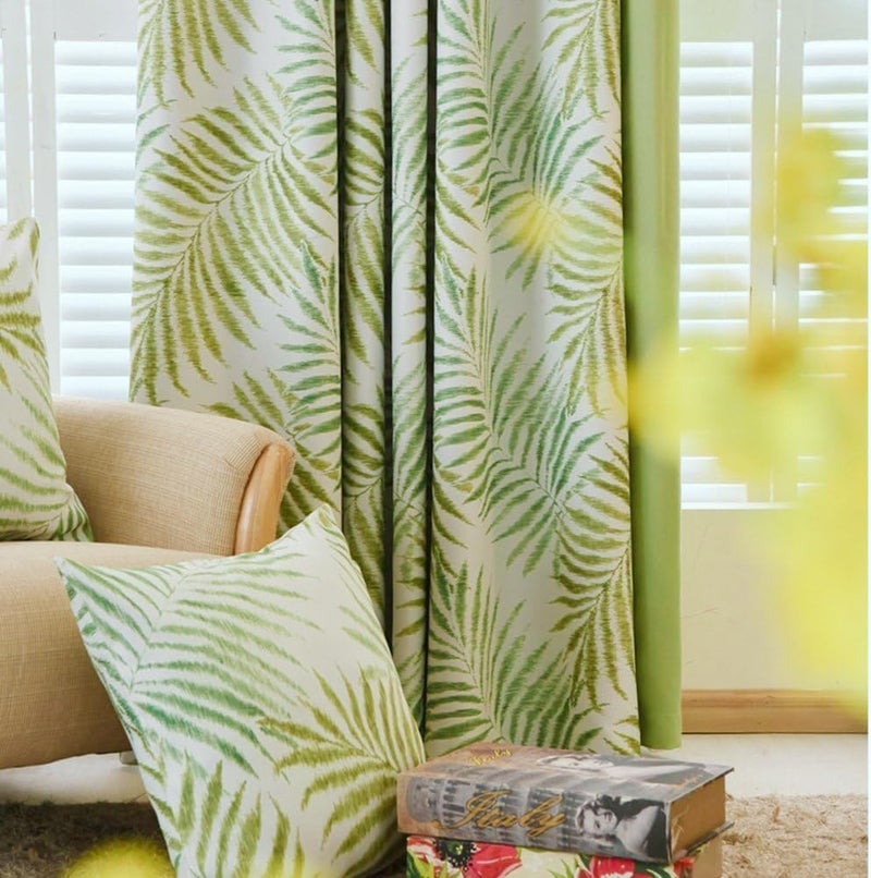 MYRU 1 Pair Pastoral Palm Tree Blackout Curtains,Tropic Window Draperies,Nice Room Decor,Green Leaves, 2 x 54x96 Inch - Image 1